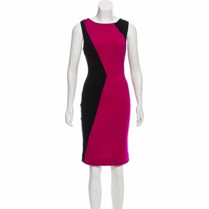 DVF Fuchsia & Black Colorblock Fitted Dress